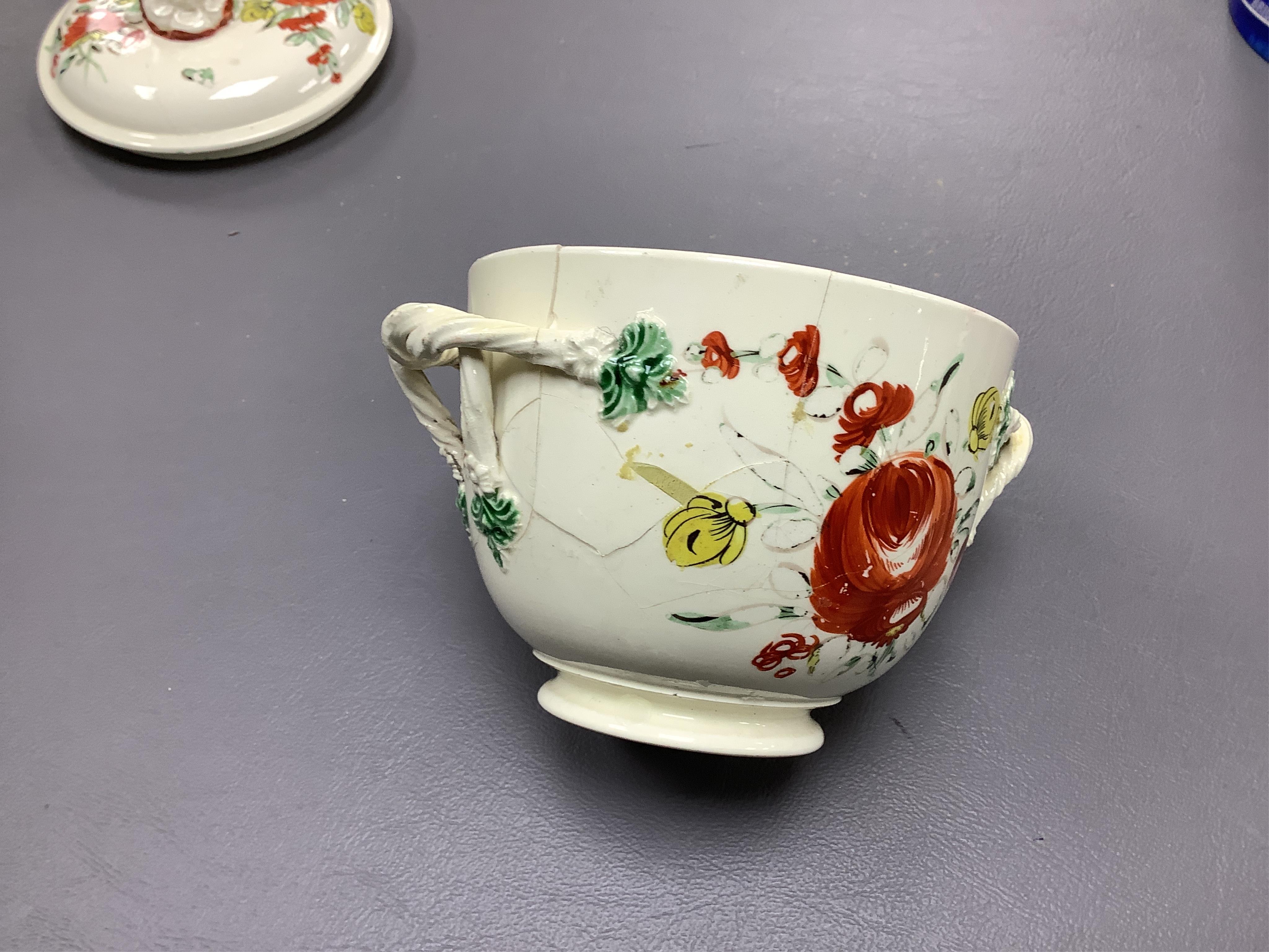 Two George III creamware teapots and a lidded sugar bowl, c.1780, largest 20cm wide